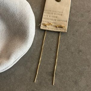 Anthropologie Gold Bar Chain Thread Earrings